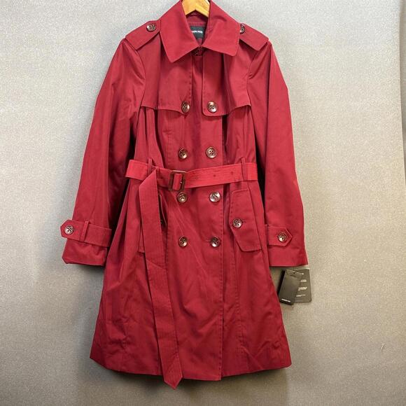New London Fog Trench Coat Women's Medium Red Double Breasted Removable Lining - Picture 1 of 9